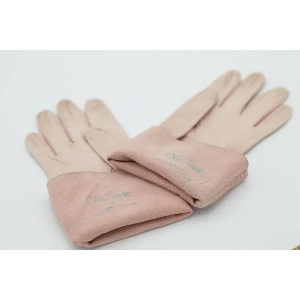 Vintage 1950s Kid Leather Gloves Women’s Size 7 Pink Blue‎ Stamp 10” Long
